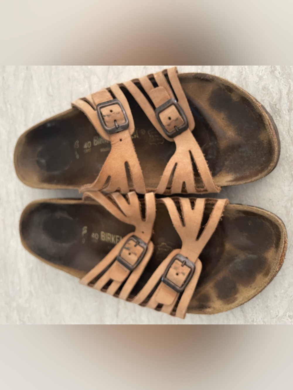 Birkenstock Tan Strappy Leather Buckle Sandals